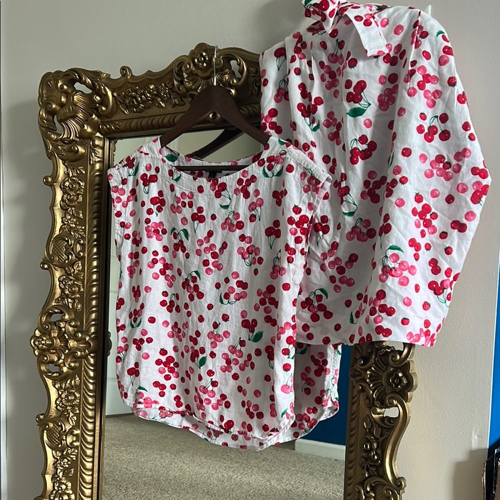 Ann Taylor White and Red Floral Pajama Set
